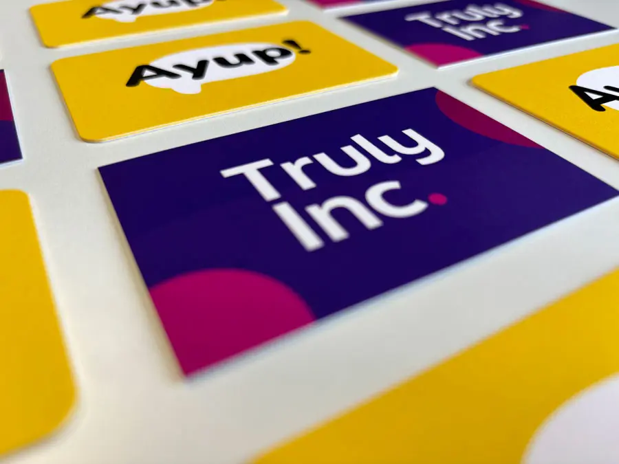 Premium business cards, with bold colours, printed on high density stock